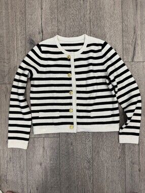 Goelia Button Up Wool Striped Cardigan With Gold Buttons
